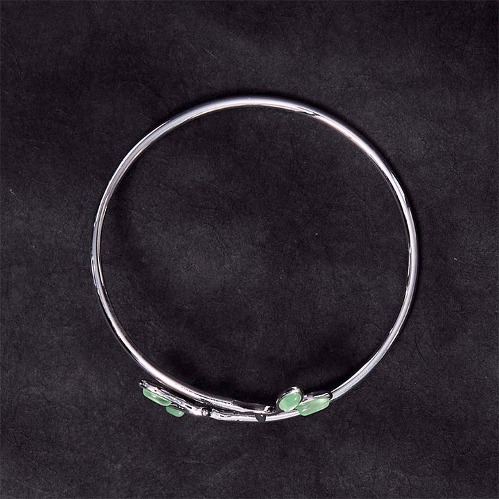 Bracelet manchette de soutien œil de chat à motif de feuilles et Buddha Stones