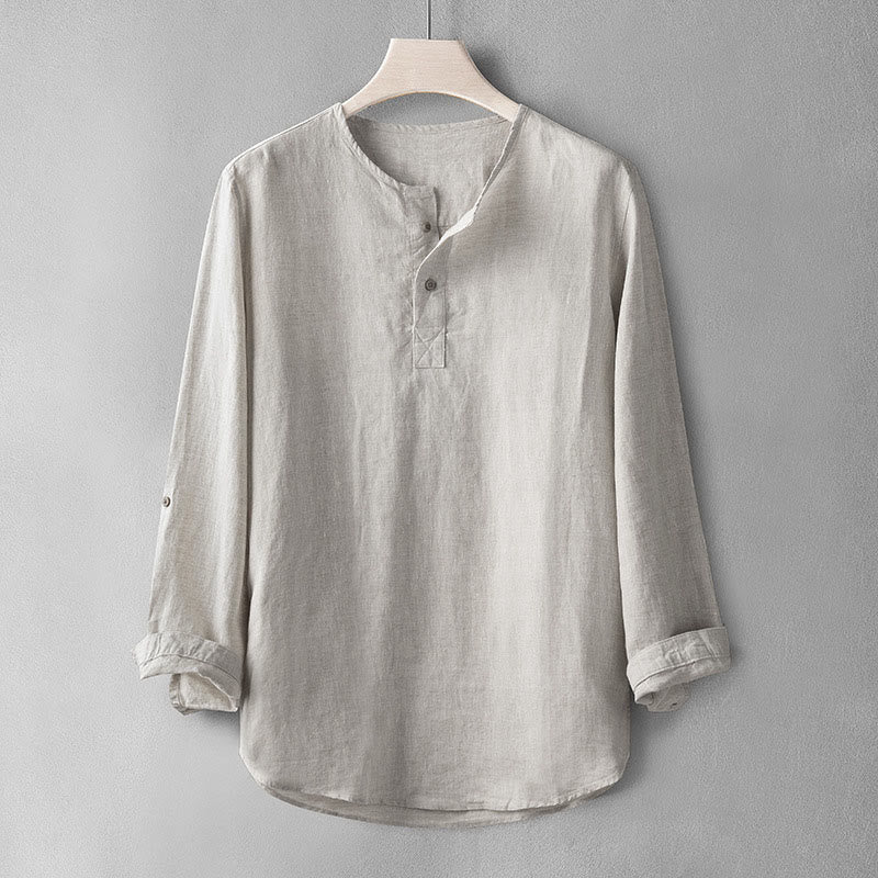 Chemise boutonnée à manches longues de couleur unie Buddha Stones en lin pour hommes - Gainsboro - US/UK/AU42，EU52 (3XL) - image 0