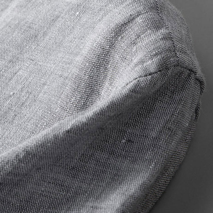 Chemise boutonnée à manches longues de couleur unie Buddha Stones en lin pour hommes - image 8