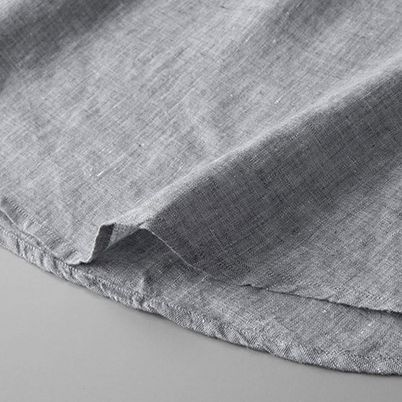 Chemise boutonnée à manches longues de couleur unie Buddha Stones en lin pour hommes - image 10