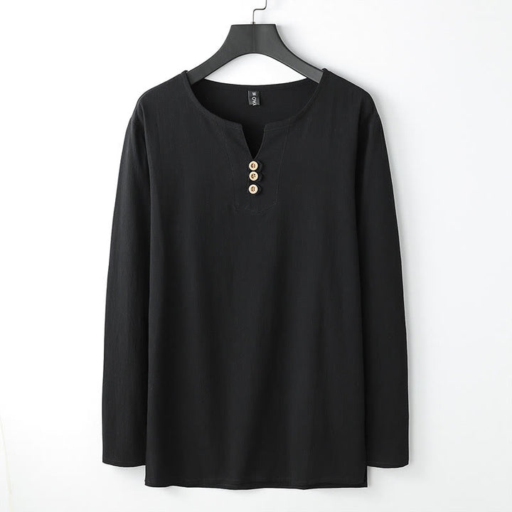 Chemise boutonnée à manches longues en coton et lin pour homme, couleur unie , Buddha Stones - Noir - US/UK/AU54，EU64 (9XL) - image 3