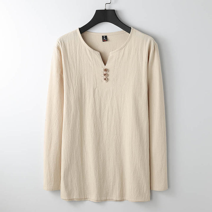 Chemise boutonnée à manches longues en coton et lin pour homme, couleur unie , Buddha Stones - soie de maïs - US/UK/AU54，EU64 (9XL) - image 4