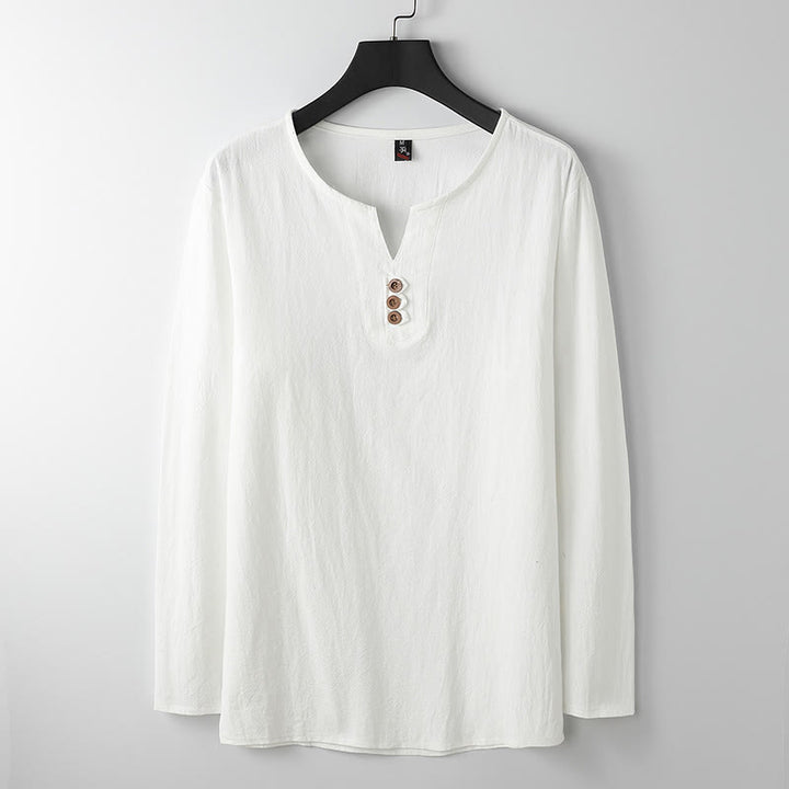 Chemise boutonnée à manches longues en coton et lin pour homme, couleur unie , Buddha Stones - Blanc - US/UK/AU54，EU64 (9XL) - image 1