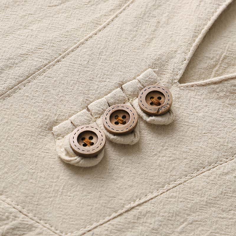 Chemise boutonnée à manches longues en coton et lin pour homme, couleur unie , Buddha Stones