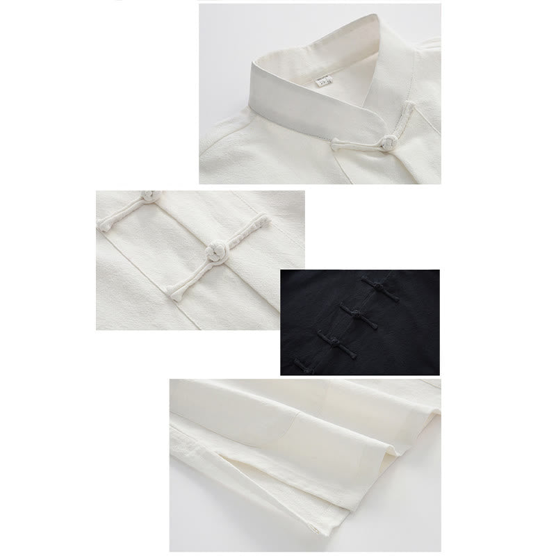 Chemise à manches longues à boutons de grenouille Buddha Stones Tang en coton pour hommes