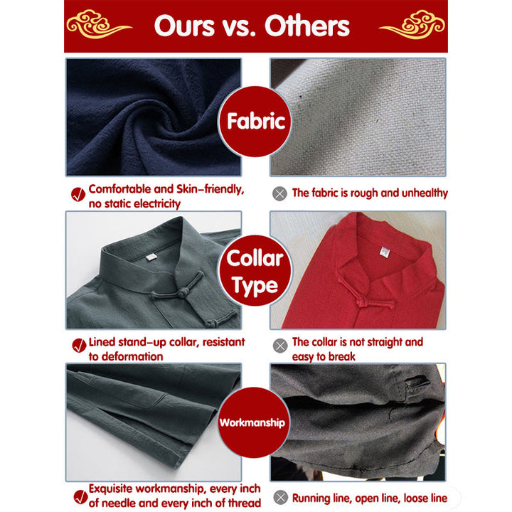 Chemise à manches longues à boutons de grenouille Buddha Stones Tang en coton pour hommes - image 10