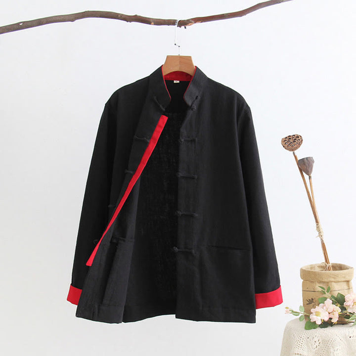 Chemise à manches longues à boutons de grenouille Buddha Stones Tang en coton et lin pour hommes