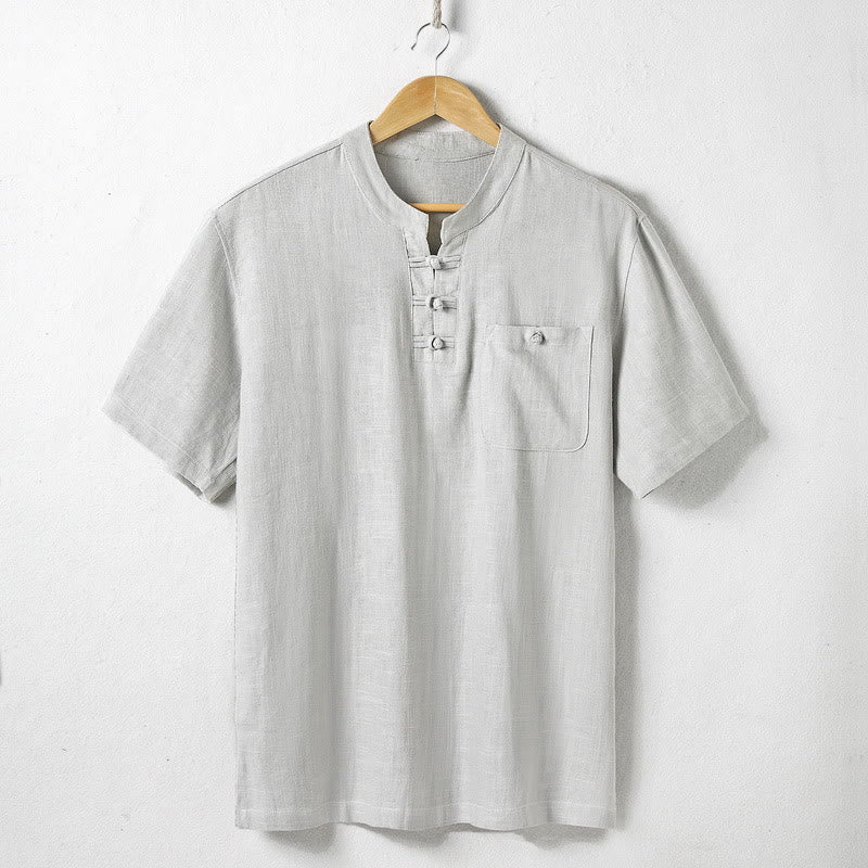 Chemise ample pour homme Buddha Stones, couleur unie, col cranté, manches courtes, confortable, bouton, chemise en coton et lin respirant - Gainsboro - US/UK/AU46，EU56 (5XL)  - image 4
