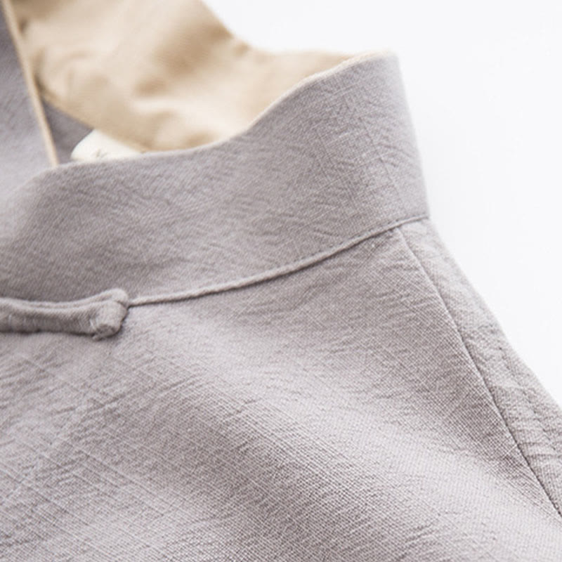 Chemise à manches longues à boutons de grenouille Buddha Stones Tang en coton et lin pour hommes