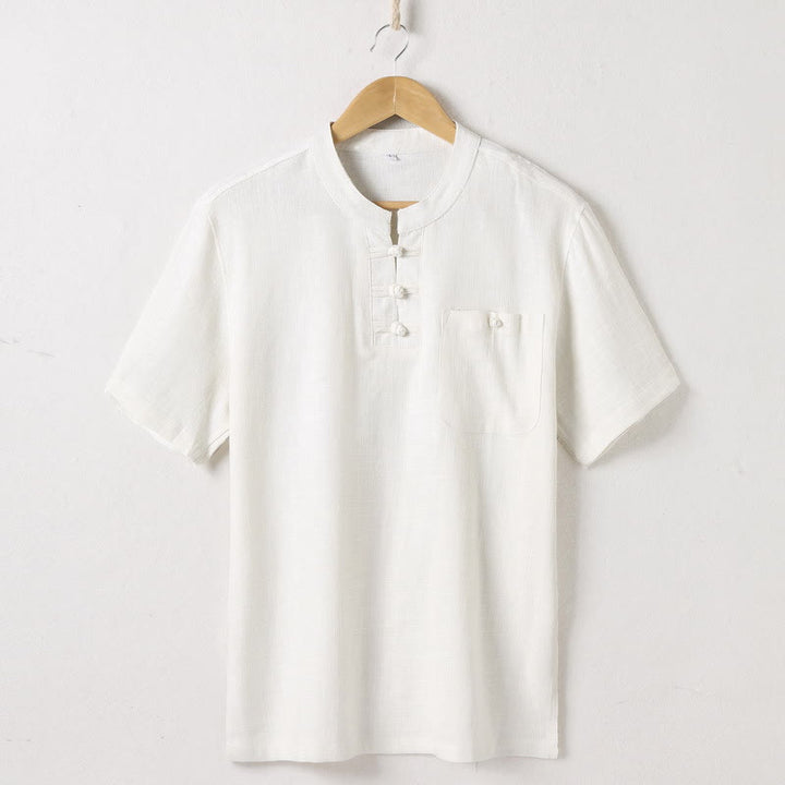 Chemise ample pour homme Buddha Stones, couleur unie, col cranté, manches courtes, confortable, bouton, chemise en coton et lin respirant - Beige - US/UK/AU46，EU56 (5XL)  - image 1