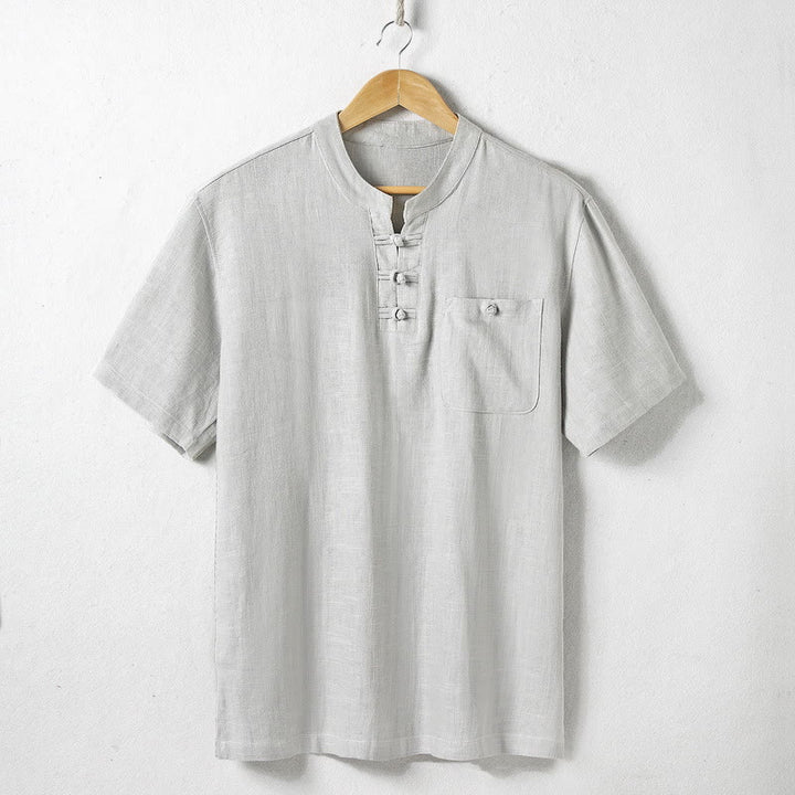 Chemise ample pour homme Buddha Stones, couleur unie, col cranté, manches courtes, confortable, bouton, chemise en coton et lin respirant - Gainsboro - US/UK/AU46，EU56 (5XL)  - image 5