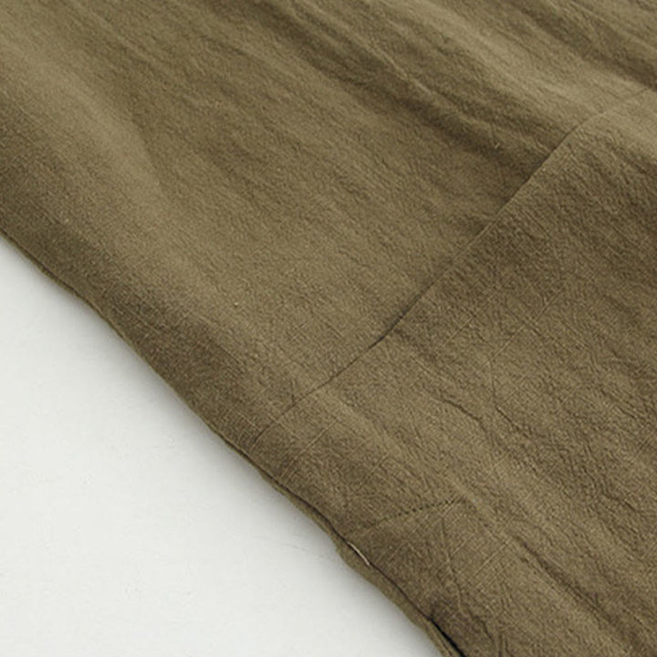 Chemise à manches longues à boutons de grenouille Buddha Stones Tang en coton et lin pour hommes