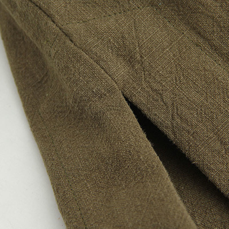 Chemise à manches longues à boutons de grenouille Buddha Stones Tang en coton et lin pour hommes