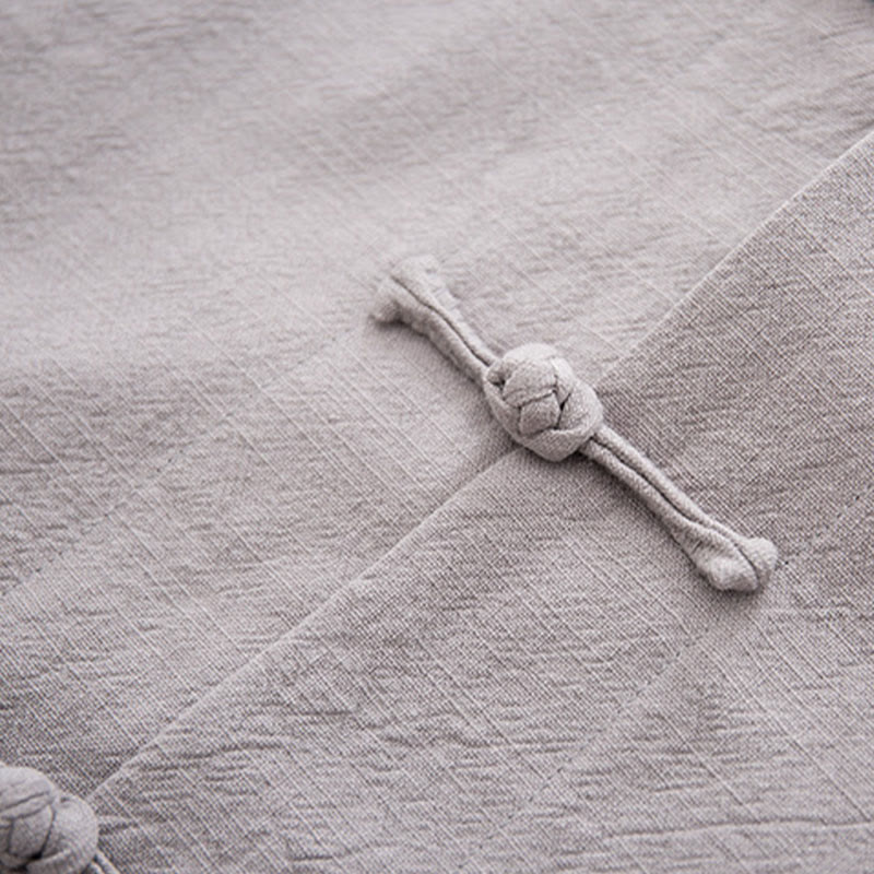 Chemise à manches longues à boutons de grenouille Buddha Stones Tang en coton et lin pour hommes