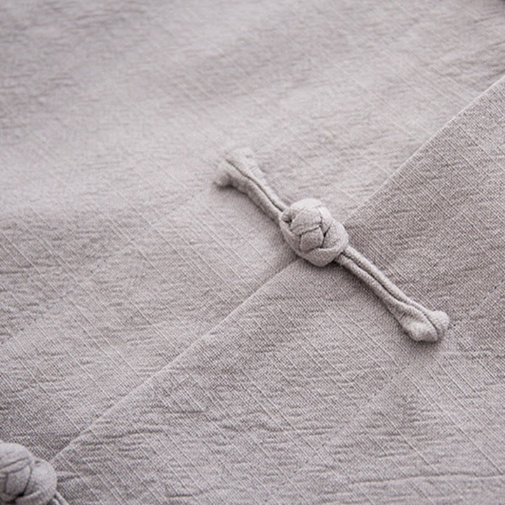 Chemise à manches longues à boutons de grenouille Buddha Stones Tang en coton et lin pour hommes