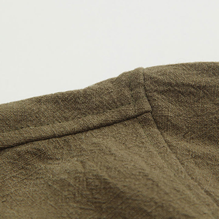 Chemise à manches longues à boutons de grenouille Buddha Stones Tang en coton et lin pour hommes