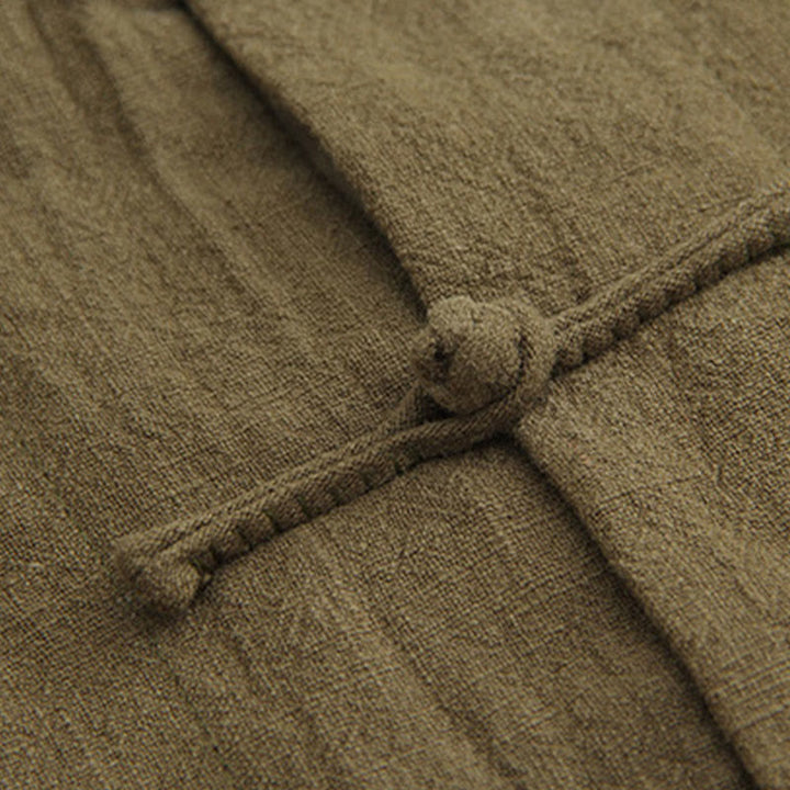 Chemise à manches longues à boutons de grenouille Buddha Stones Tang en coton et lin pour hommes