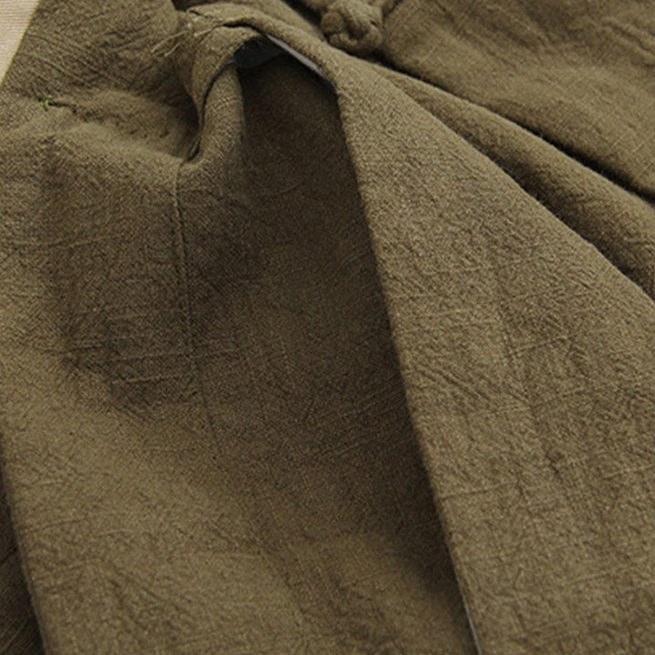 Chemise à manches longues à boutons de grenouille Buddha Stones Tang en coton et lin pour hommes