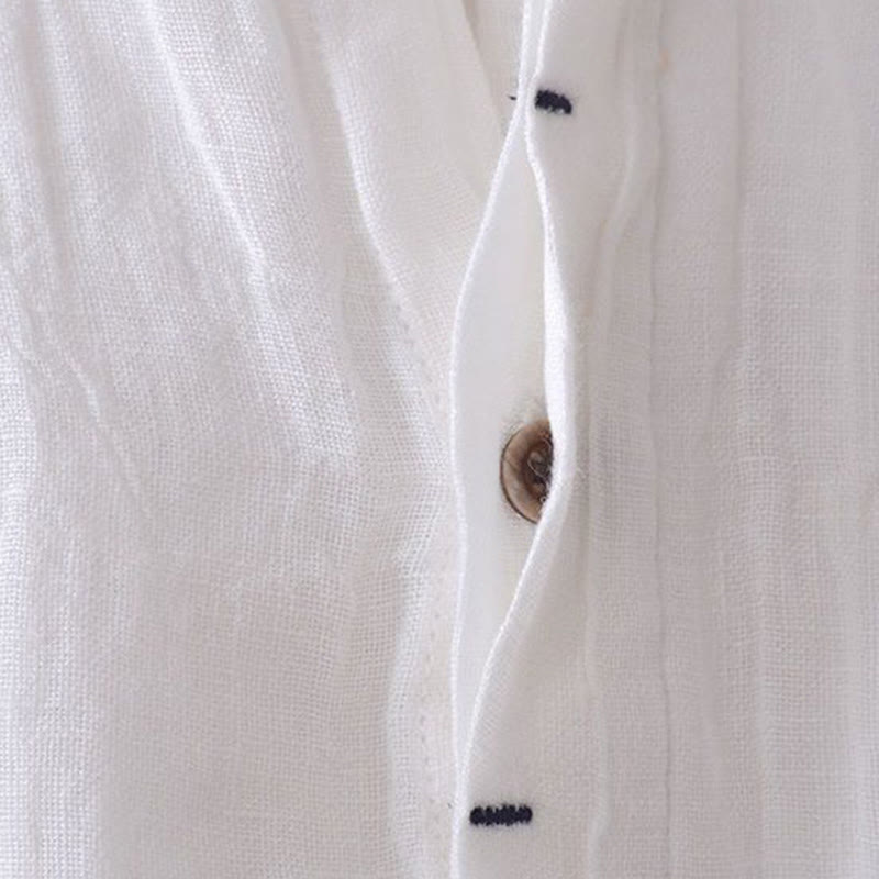 Chemise homme Buddha Stones couleur unie revers haut manches courtes confortable bouton pli chemise en coton et lin - image 10