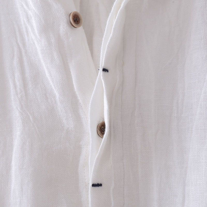 Chemise homme Buddha Stones, couleur unie, revers, manches longues, confortable, boutonnée, en coton et lin - image 10