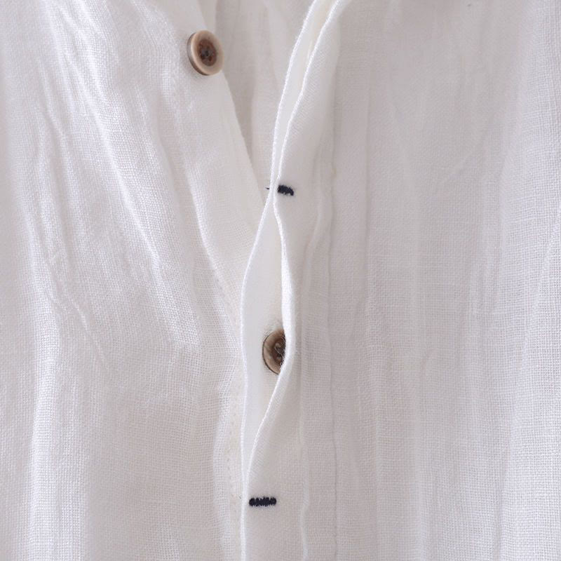 Chemise homme Buddha Stones couleur unie revers haut manches courtes confortable bouton pli chemise en coton et lin - image 11