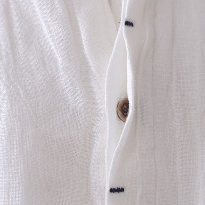 Chemise homme Buddha Stones, couleur unie, revers, manches longues, confortable, boutonnée, en coton et lin - image 9
