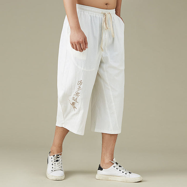 Buddha Stones Short décontracté à jambe droite pour homme de couleur unie avec poches Pantalon de loisirs en coton pour homme - image 1
