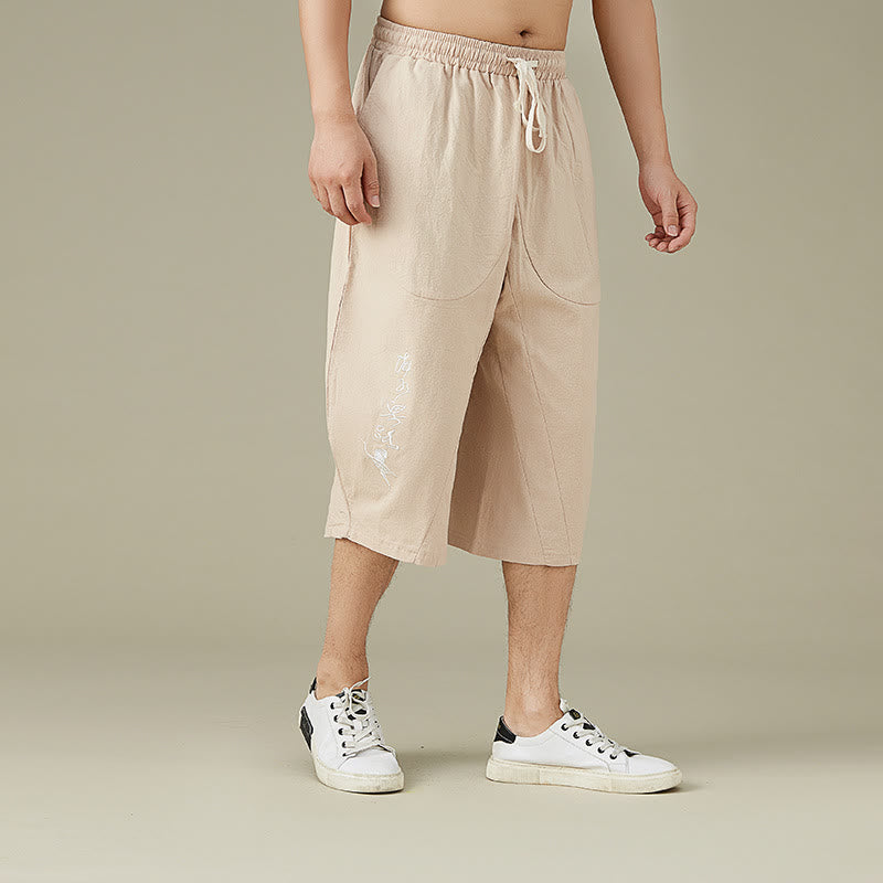 Buddha Stones Short décontracté à jambe droite pour homme de couleur unie avec poches Pantalon de loisirs en coton pour homme - image 9