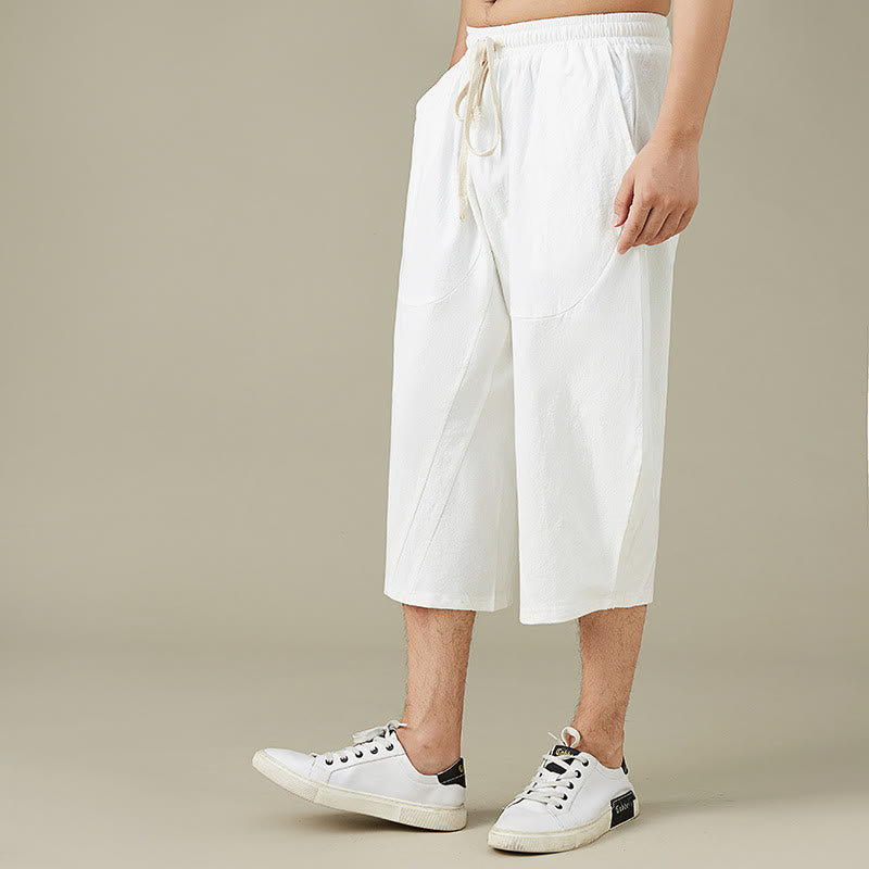 Buddha Stones Short décontracté à jambe droite pour homme de couleur unie avec poches Pantalon de loisirs en coton pour homme - image 2