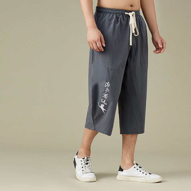 Buddha Stones Short décontracté à jambe droite pour homme de couleur unie avec poches Pantalon de loisirs en coton pour homme - image 4