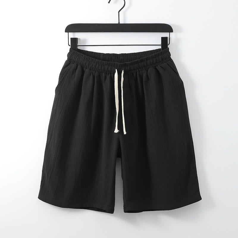 Short droit homme en coton uni, motif Buddha Stones, avec poches. - Noir - US/UK/AU54，EU64 (9XL) - image 1