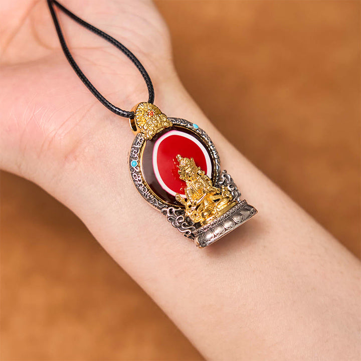 Collier pendentif tibétain en Buddha Stones avec perles dzi Avalokitesvara et pureté en cuivre