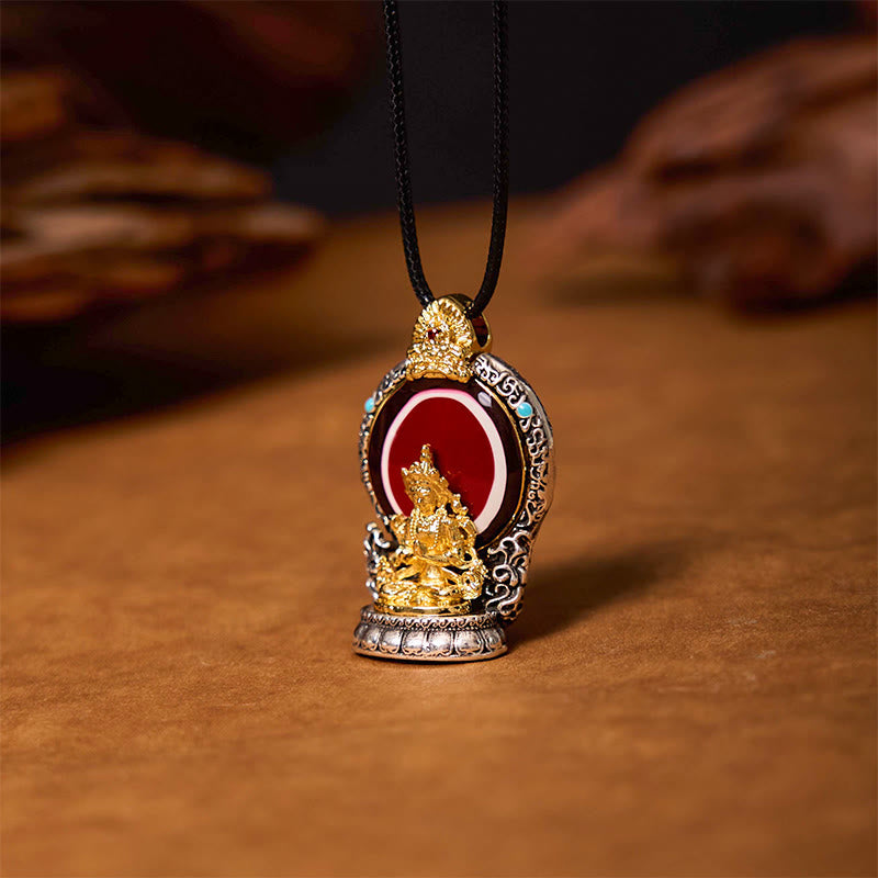 Collier pendentif tibétain en Buddha Stones avec perles dzi Avalokitesvara et pureté en cuivre