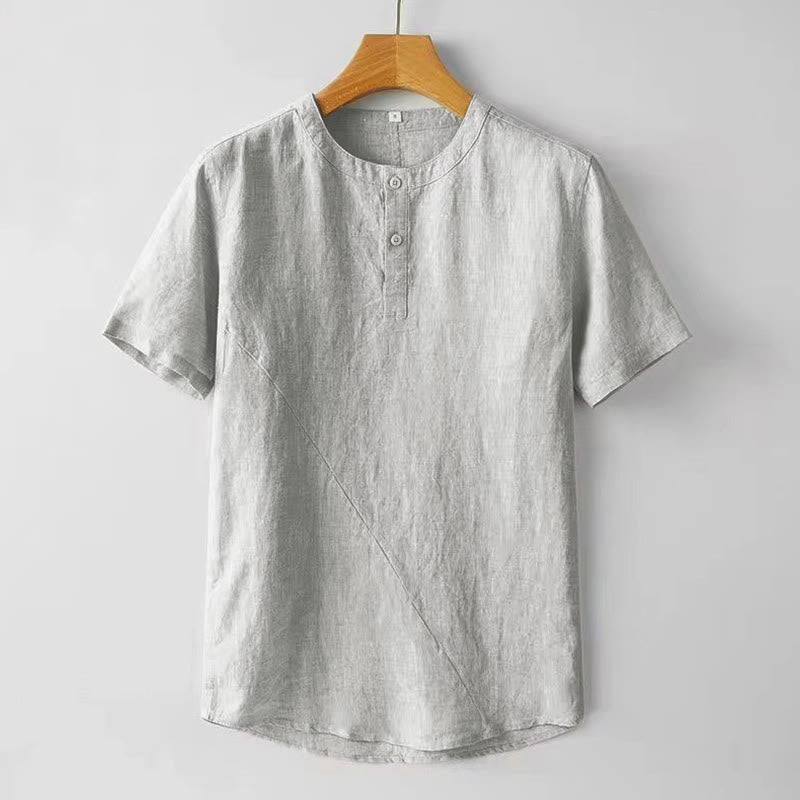 Chemise d'été en coton et lin à manches courtes et boutons de couleur unie pour hommes Buddha Stones - WhiteSmoke - US/UK/AU48，EU58 (4XL) - image 7