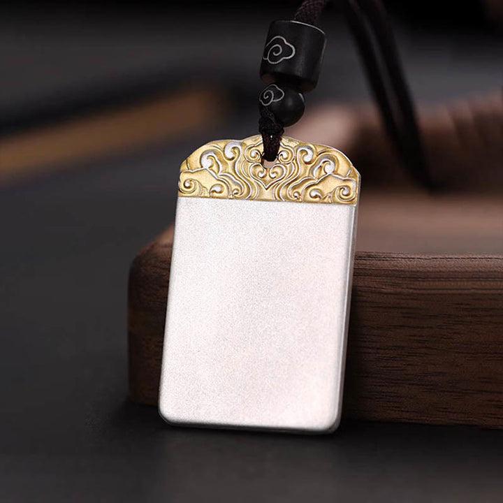 Collier pendentif en corde de chance et de fortune Buddha Stones en cuivre plaqué argent et caractère Fu