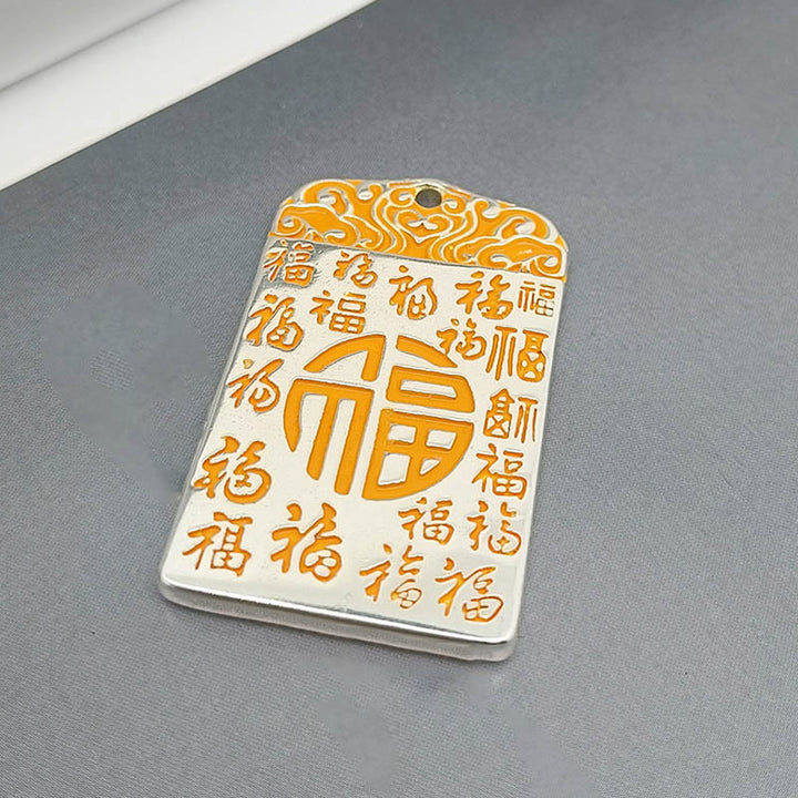 Collier pendentif en corde de chance et de fortune Buddha Stones en cuivre plaqué argent et caractère Fu