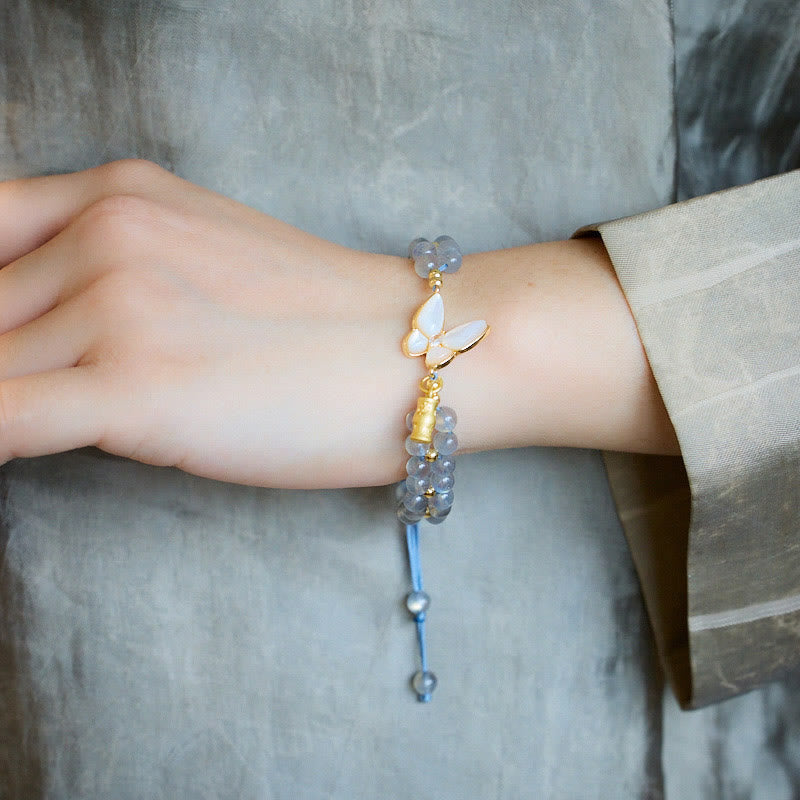 Buddha Stones Bracelet de guérison en bambou et pierre de lune naturelle avec papillon - image 2