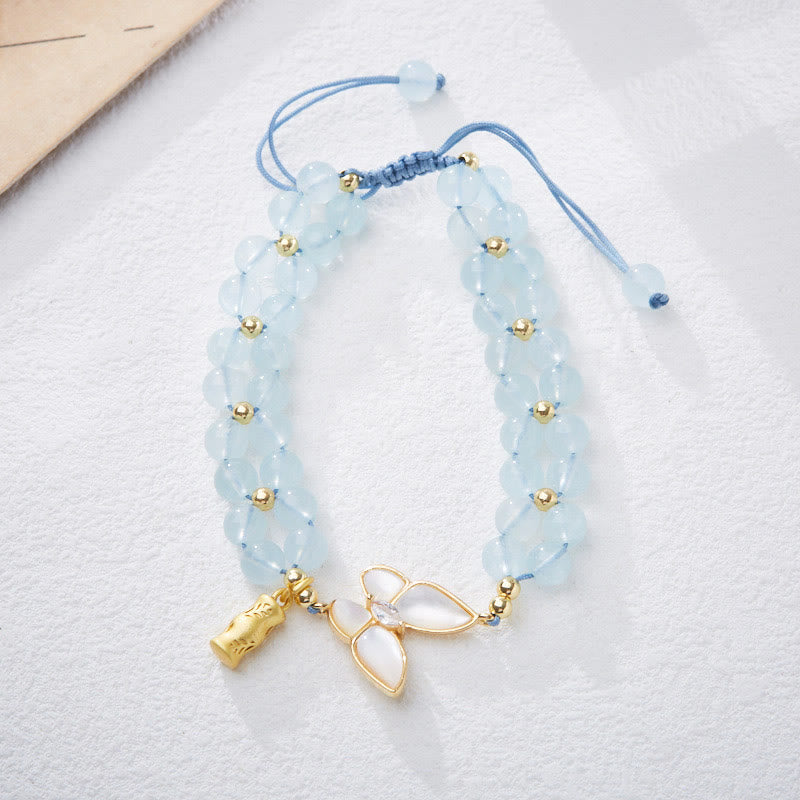 Buddha Stones Bracelet de guérison en bambou, aigue-marine naturelle, améthyste, pierre de lune et papillon - image 1