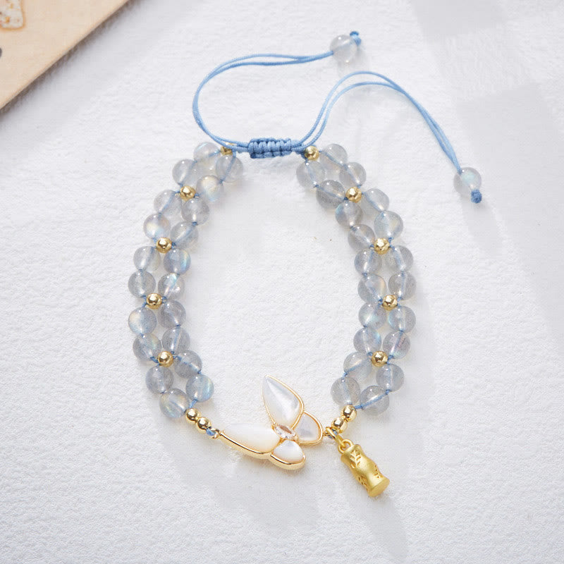 Buddha Stones Bracelet de guérison en bambou, aigue-marine naturelle, améthyste, pierre de lune et papillon - Pierre de lune (Tour de poignet : environ 14-16 cm) - image 11