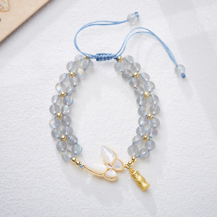 Buddha Stones Bracelet de guérison en bambou, aigue-marine naturelle, améthyste, pierre de lune et papillon - Pierre de lune (Tour de poignet : environ 14-16 cm) - image 11