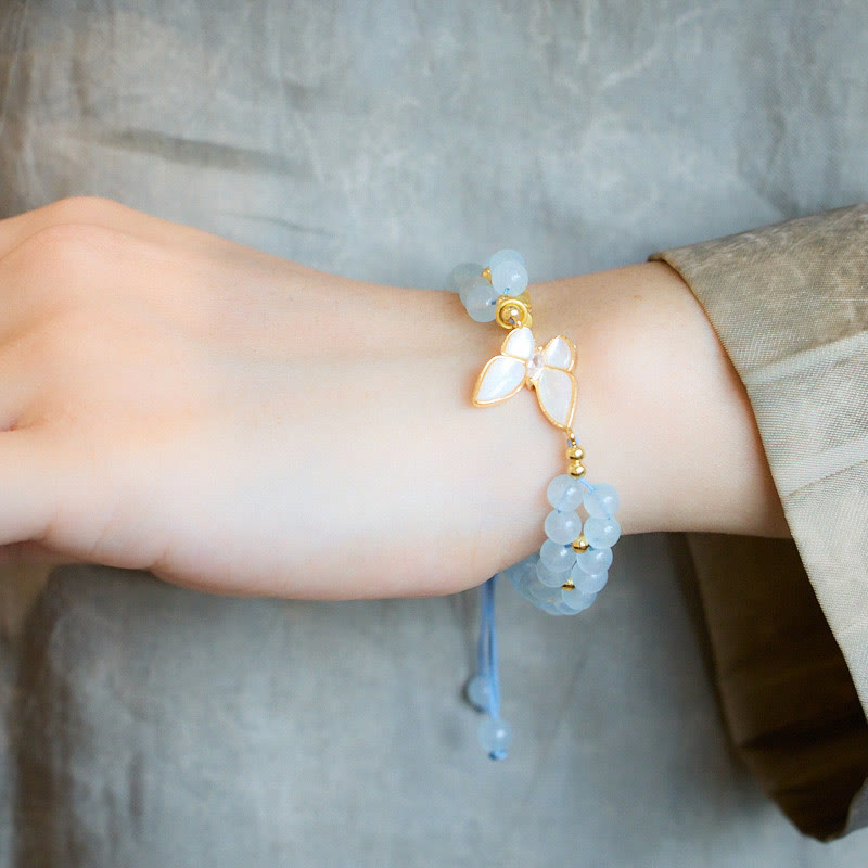 Buddha Stones Bracelet de guérison en bambou, aigue-marine naturelle, améthyste, pierre de lune et papillon - image 3