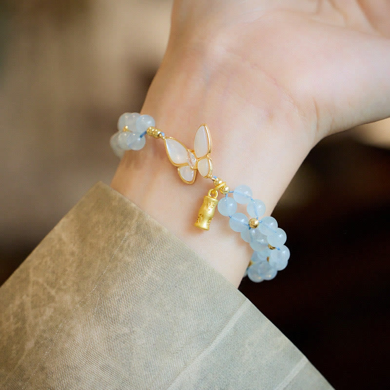 Buddha Stones Bracelet de guérison en bambou, aigue-marine naturelle, améthyste, pierre de lune et papillon - image 2