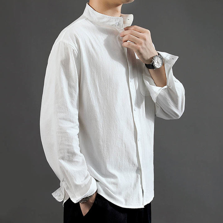 Chemise à manches longues pour homme Buddha Stones avec poche et col montant Chemise confortable en lin - image 15