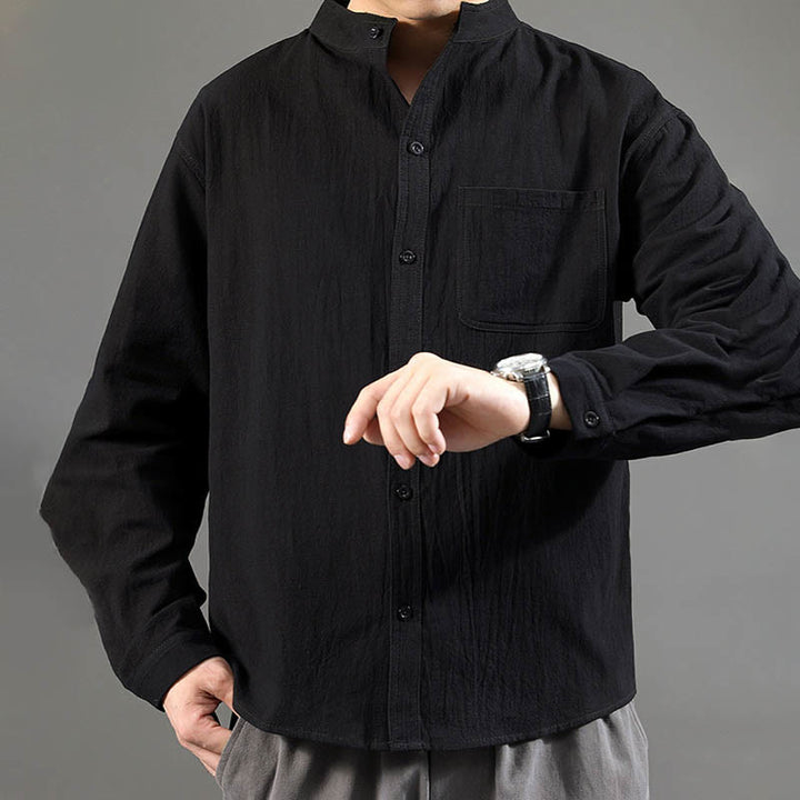 Chemise à manches longues pour homme Buddha Stones avec poche et col montant Chemise confortable en lin - image 20