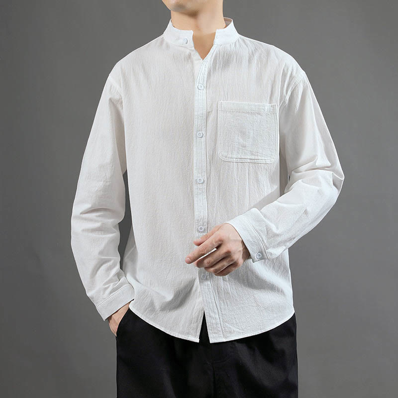 Chemise à manches longues pour homme Buddha Stones avec poche et col montant, confortable - Blanc - US/UK/AU46，EU56 (5XL) - image 9