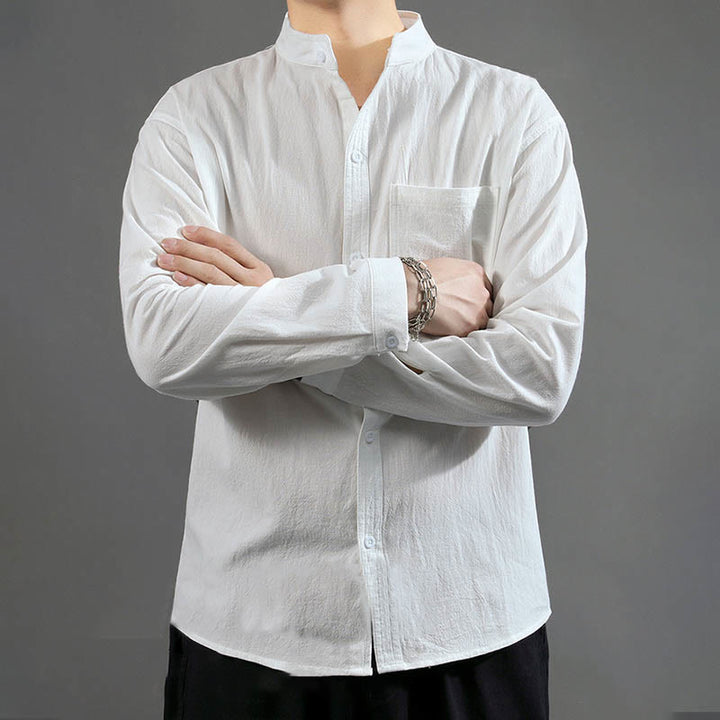 Chemise à manches longues pour homme Buddha Stones avec poche et col montant, confortable - image 12