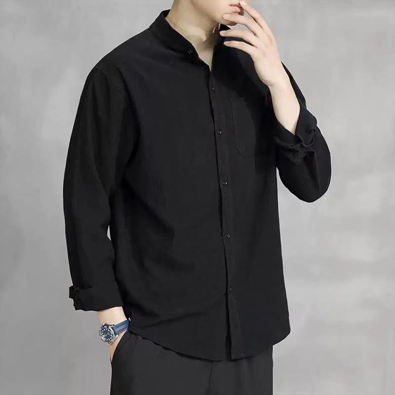 Chemise à manches longues pour homme Buddha Stones avec poche et col montant Chemise confortable en lin - image 21