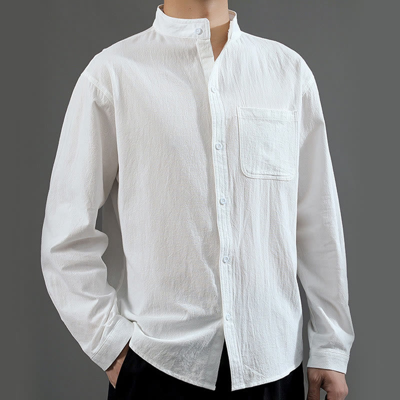 Chemise à manches longues pour homme Buddha Stones avec poche et col montant Chemise confortable en lin - image 12