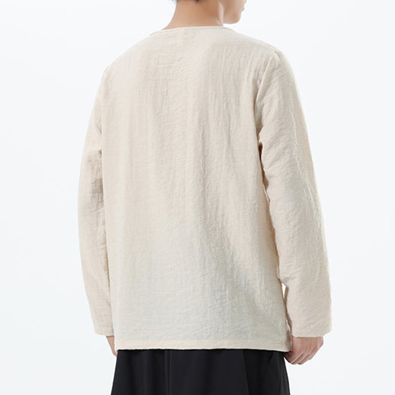 Chemise confortable en coton et lin à manches longues et col rond pour homme Buddha Stones - image 16