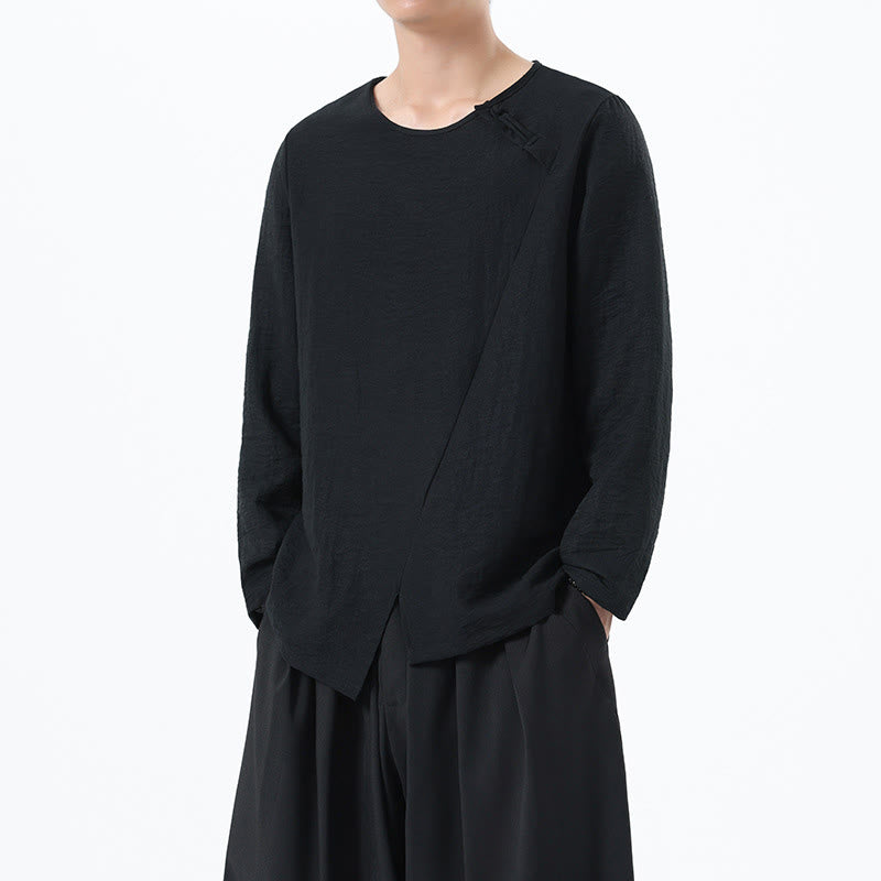 Chemise confortable en coton et lin à manches longues et col rond pour homme Buddha Stones - image 29